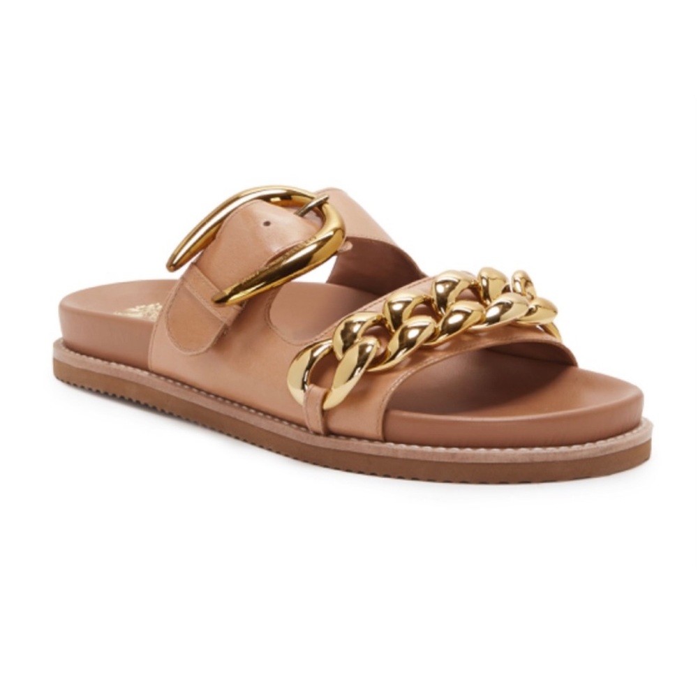 Vince Camuto Tan Sandals with Gold Chain NWOT